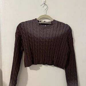 Cable Knit Cropped Sweater - Brown